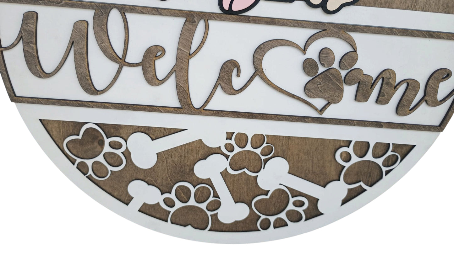 Pet lover front door decor with French Bulldog and bow
