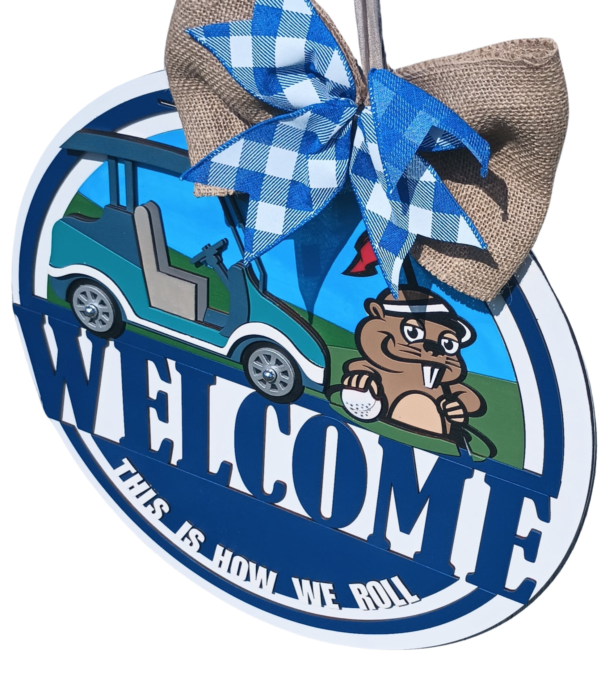 Funny golf cart sign front door decor gift for golfer
