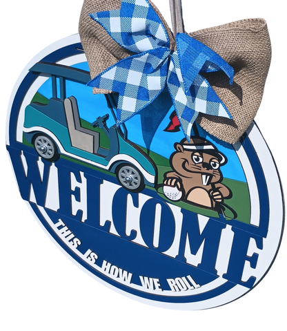 Funny golf cart sign front door decor gift for golfer
