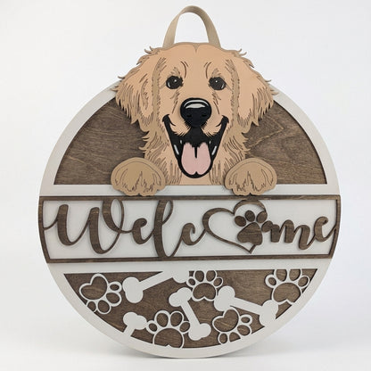 golden retriever welcome door decor sign on front door