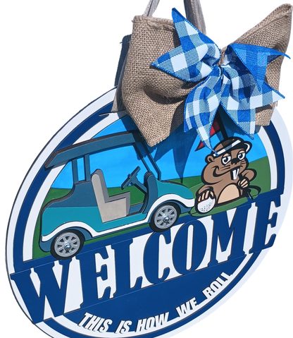 Front door golf cart decor sign funny golfer welcome sign

