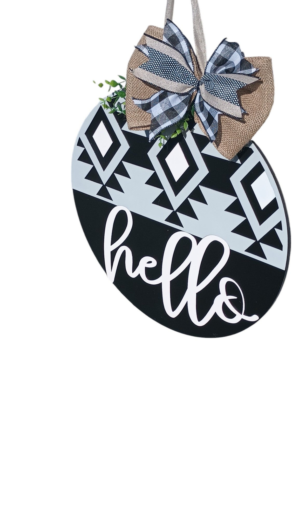 Hello Wooden Door Hanger – Hand-Painted Round Door Sign
