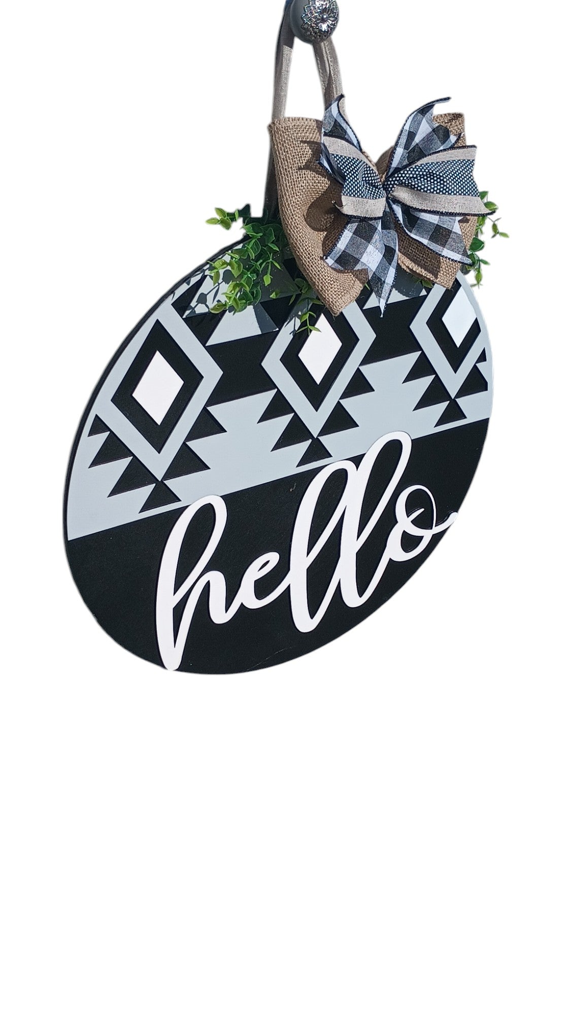 Hello Wooden Door Hanger – Hand-Painted Round Door Sign