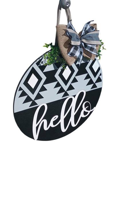 Hello Wooden Door Hanger – Hand-Painted Round Door Sign