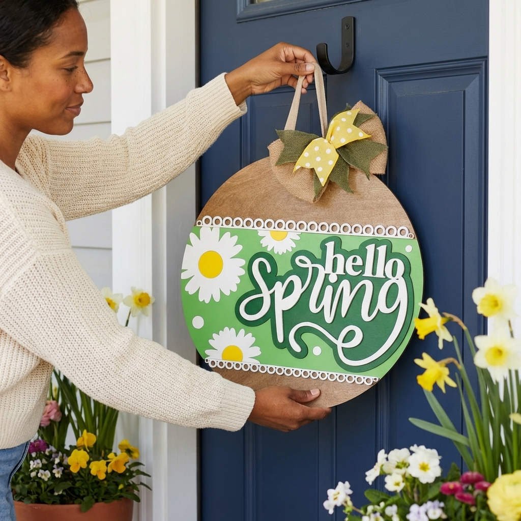 Hello Spring Door Hanger – Daisy Front Door Decor
