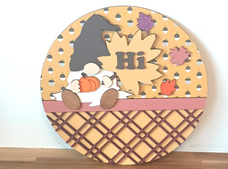 Fall Gnome Sign Charming Decor for Indoors and Outdoors, Fall Decor with Gnome, Fall Home Decor Wooden Sign, Gnome Door Hanger, Door Round