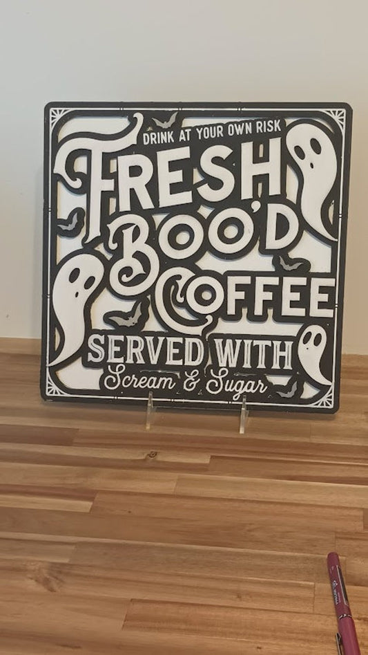 Fall Spooky Halloween Coffee Sign, Coffee Sign Decor, Fresh Boo'd Coffee Sign, Gift for Coffee Lover, Hostess Gift, Coffee Bar Sign