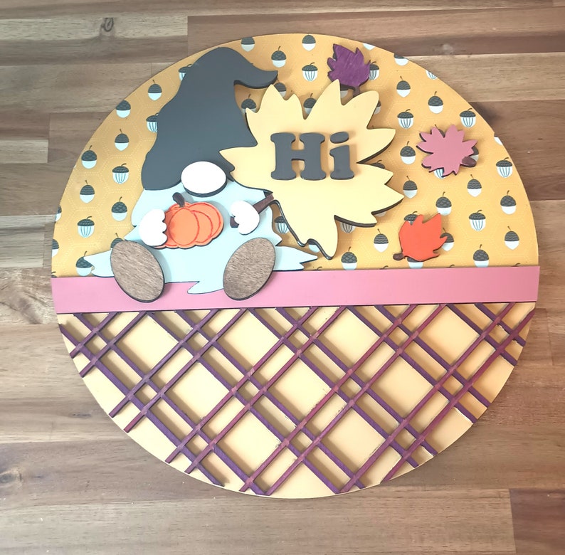 Fall Gnome Welcome Door Hanger – Indoor/Outdoor 12" Round Wooden Sign