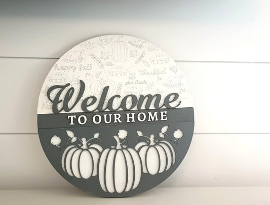 Welcome Door Hang, Fall Door Hanger, Autumn Fall Leaves, Door Hanger, Welcome Door Round, Wall Decor, Fall Sign for Hostess Gift