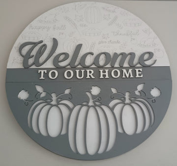 Welcome Door Hang, Fall Door Hanger, Autumn Fall Leaves, Door Hanger, Welcome Door Round, Wall Decor, Fall Sign for Hostess Gift