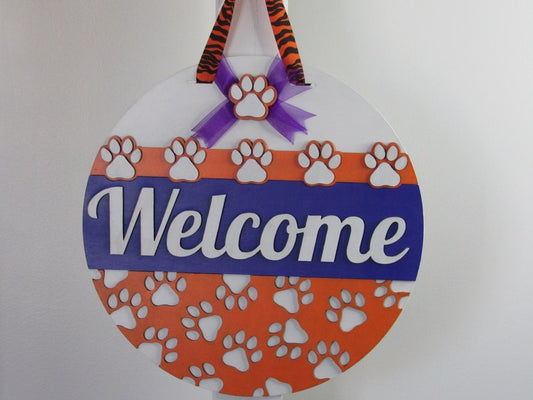 Clemson Door Hanger Sign, Clemson Tigers Door Hanger, Welcome Sign, Welcome Front Door Sign, Door Hanger, Door Wreath South Carolina Welcome