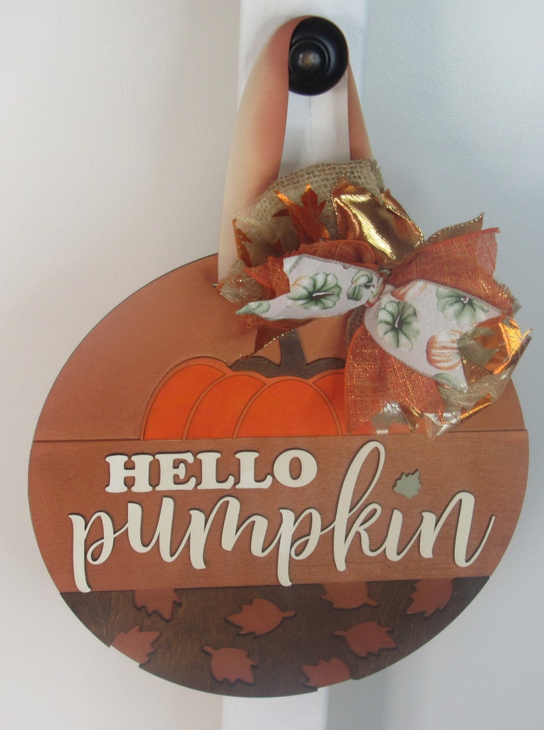Hello Pumpkin Door Hanger | Fall Door Wreath | Thanksgiving Decoration | Fall Door Hanger | Gift | Fall Sign | Fall Wreath | Fall Decor|