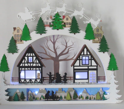 Christmas Village Shelf Sitter – Light-Up Wooden Holiday Town Scene | Schwibbogen-Inspired Decor | Unique Christmas Gift