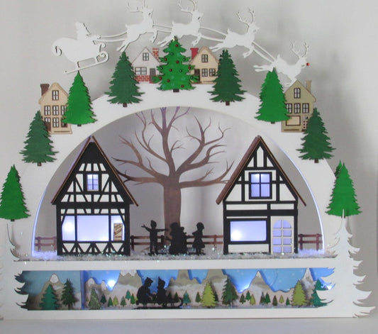 Christmas Village Shelf Sitter | Unique Christmas Gift | Light Up Arch Holiday Christmas Town Scene | Schwibbogen | Christmas Wooden Village