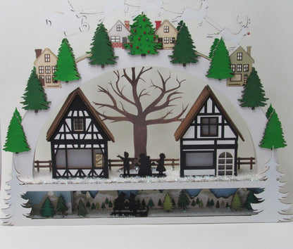 Christmas Village Shelf Sitter – Light-Up Wooden Holiday Town Scene | Schwibbogen-Inspired Decor | Unique Christmas Gift
