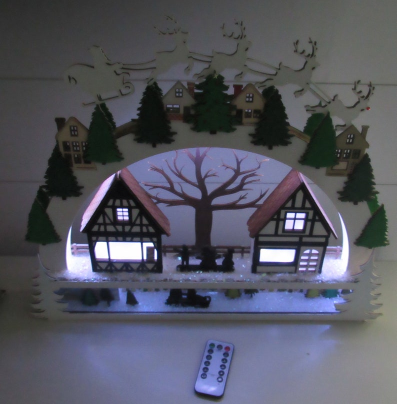 Christmas Village Shelf Sitter – Light-Up Wooden Holiday Town Scene | Schwibbogen-Inspired Decor | Unique Christmas Gift
