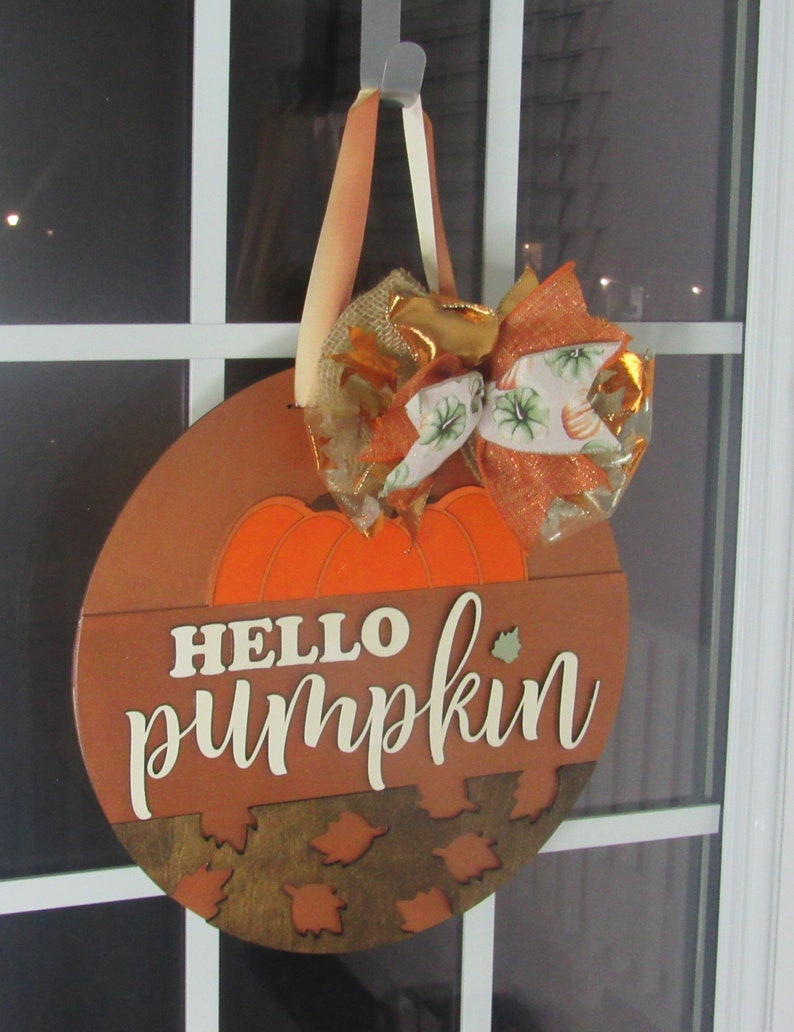 Hello Pumpkin Door Hanger | Fall Door Wreath | Thanksgiving Decoration | Fall Door Hanger | Gift | Fall Sign | Fall Wreath | Fall Decor|