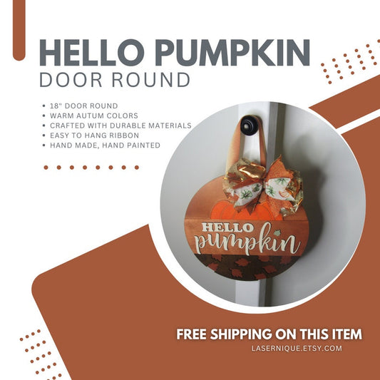 Hello Pumpkin Door Hanger | Fall Door Wreath | Thanksgiving Decoration | Fall Door Hanger | Gift | Fall Sign | Fall Wreath | Fall Decor|