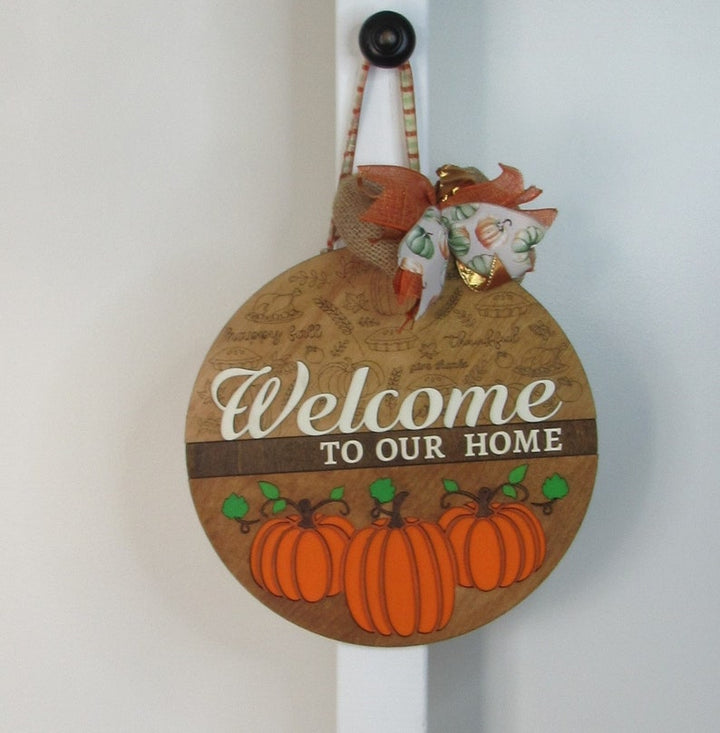 Handmade Fall Welcome Door Hanger – 18" Rustic Thanksgiving Pumpkin Decor for Front Porch or Entryway