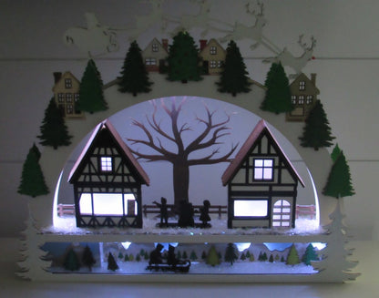 Christmas Village Shelf Sitter – Light-Up Wooden Holiday Town Scene | Schwibbogen-Inspired Decor | Unique Christmas Gift