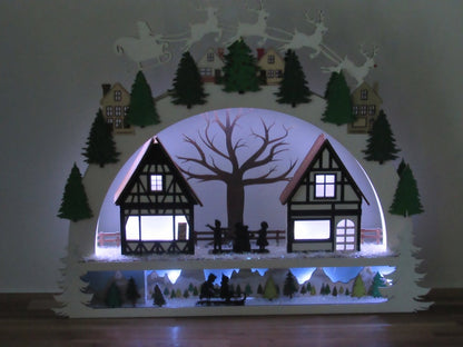Christmas Village Shelf Sitter – Light-Up Wooden Holiday Town Scene | Schwibbogen-Inspired Decor | Unique Christmas Gift