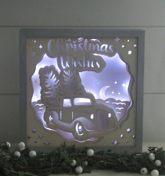 LED Christmas Shadow Box, 3D, Indoor Decoration, Table Centerpiece, Mantle, Fireplace, Gift Wife, Mom, Soft Lighting, Light Box, Night Light