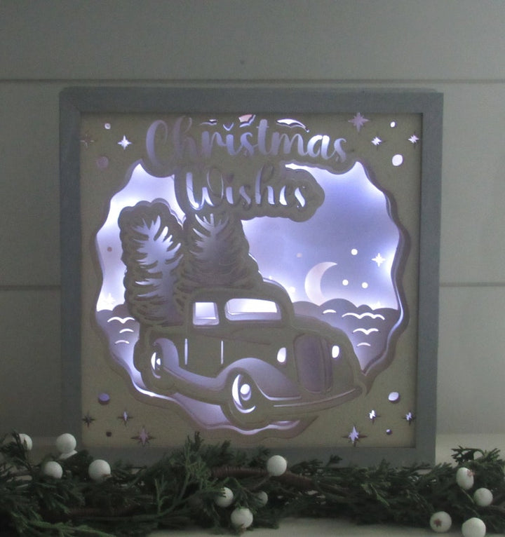 LED Christmas Shadow Box, 3D, Indoor Decoration, Table Centerpiece, Mantle, Fireplace, Gift Wife, Mom, Soft Lighting, Light Box, Night Light
