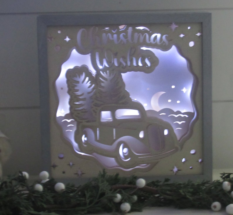 LED Christmas Shadow Box, 3D, Indoor Decoration, Table Centerpiece, Mantle, Fireplace, Gift Wife, Mom, Soft Lighting, Light Box, Night Light