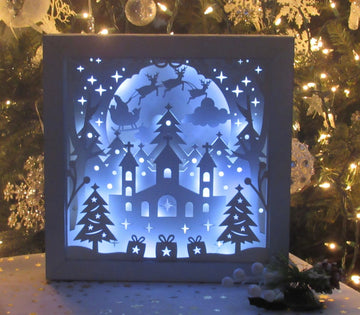 Wooden Christmas Light Box, Night Light, Lighted Gift Indoor Decor, Mantle Decoration, 3D Shadow Box Centerpiece, Tree, Remote Fairy Lights