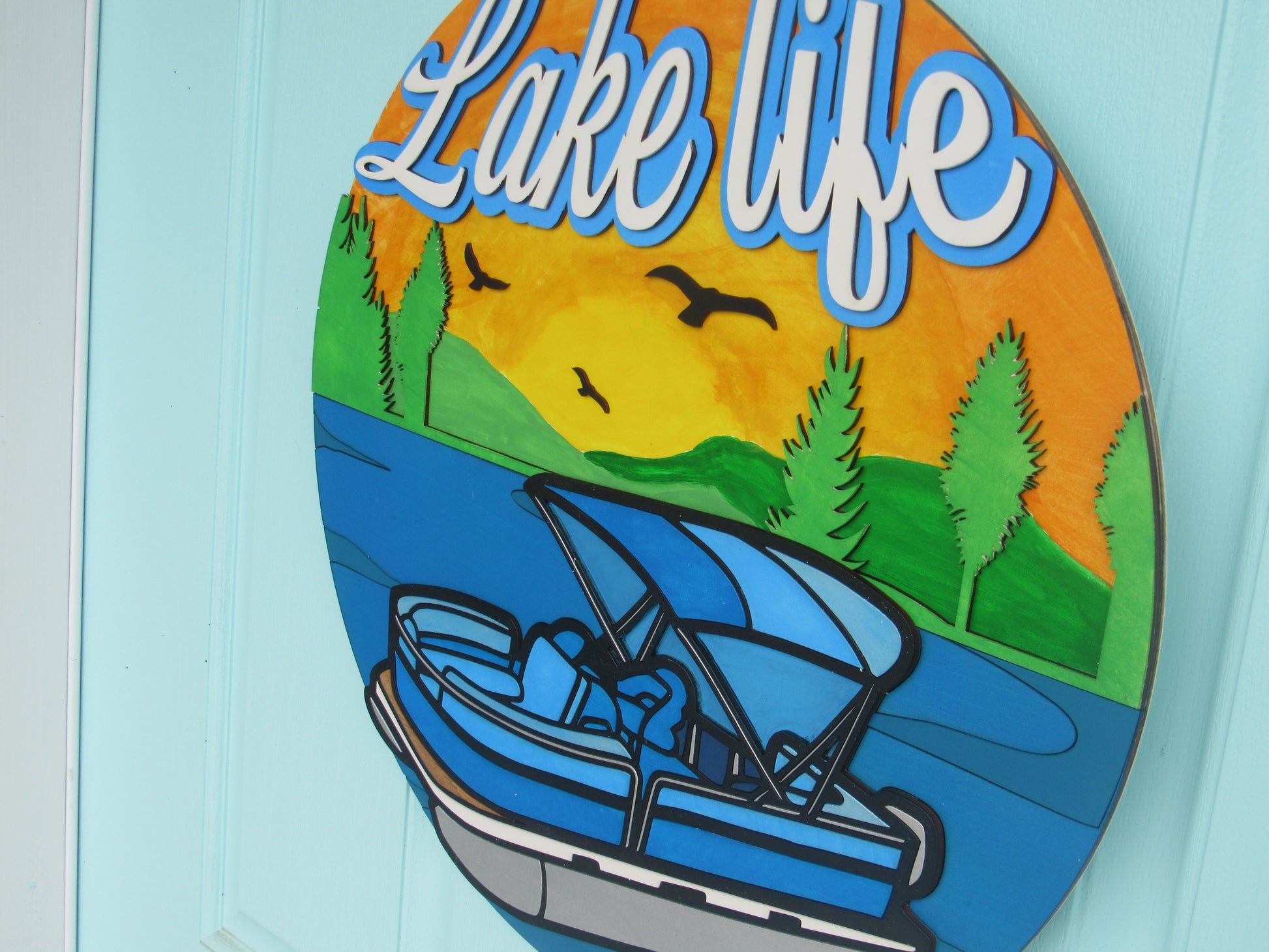  Lake life front door decor with vibrant colors, ideal for enhancing lake house entrances.