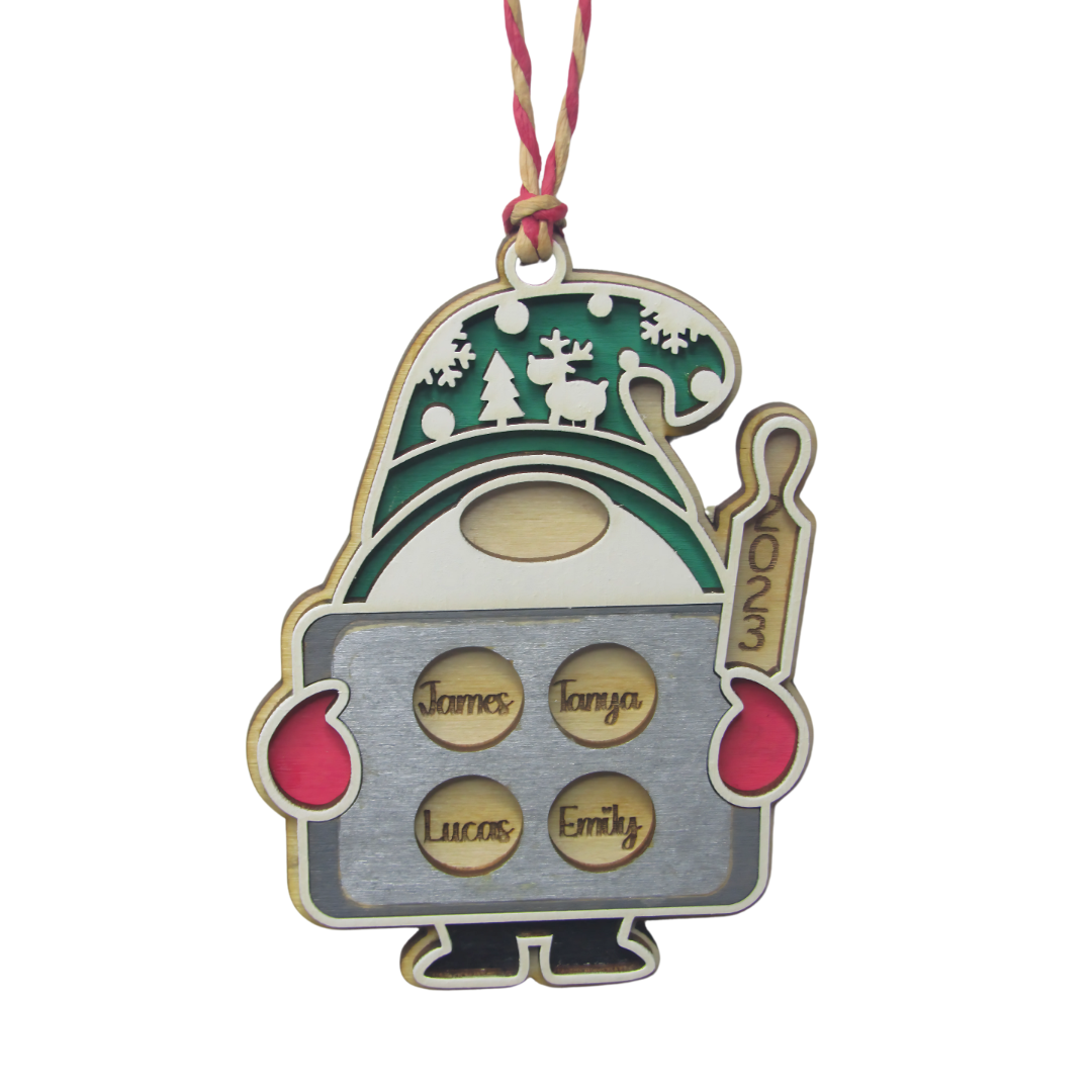 personalized family christmas ornament gnome design
