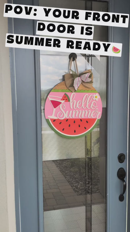 Hello Summer Sign – Watermelon Door Hanger Decor