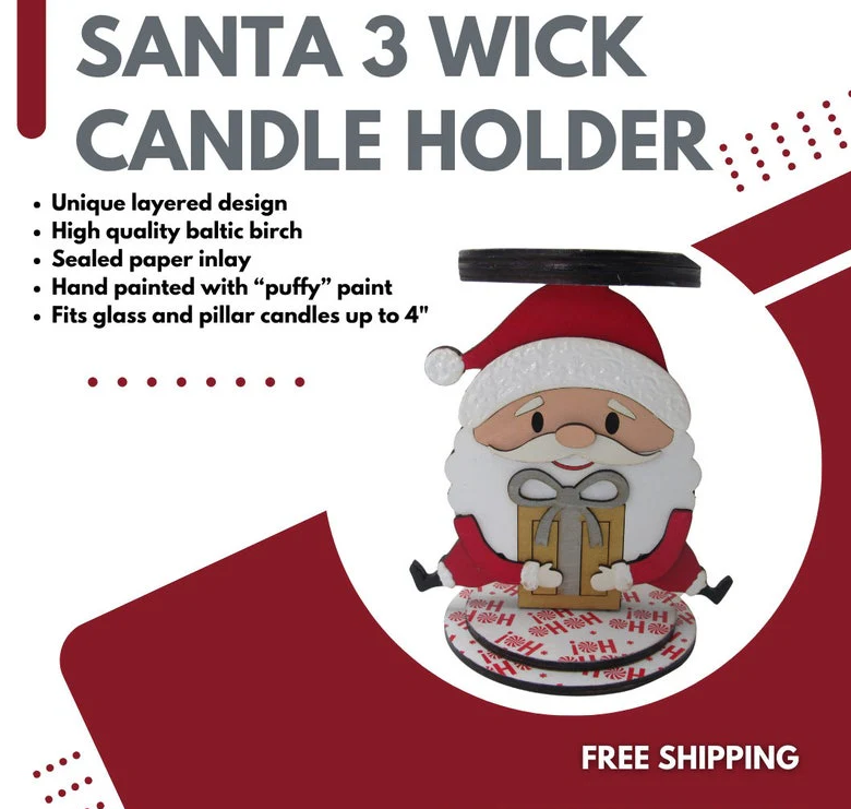 product features infographic for Santa candle holder