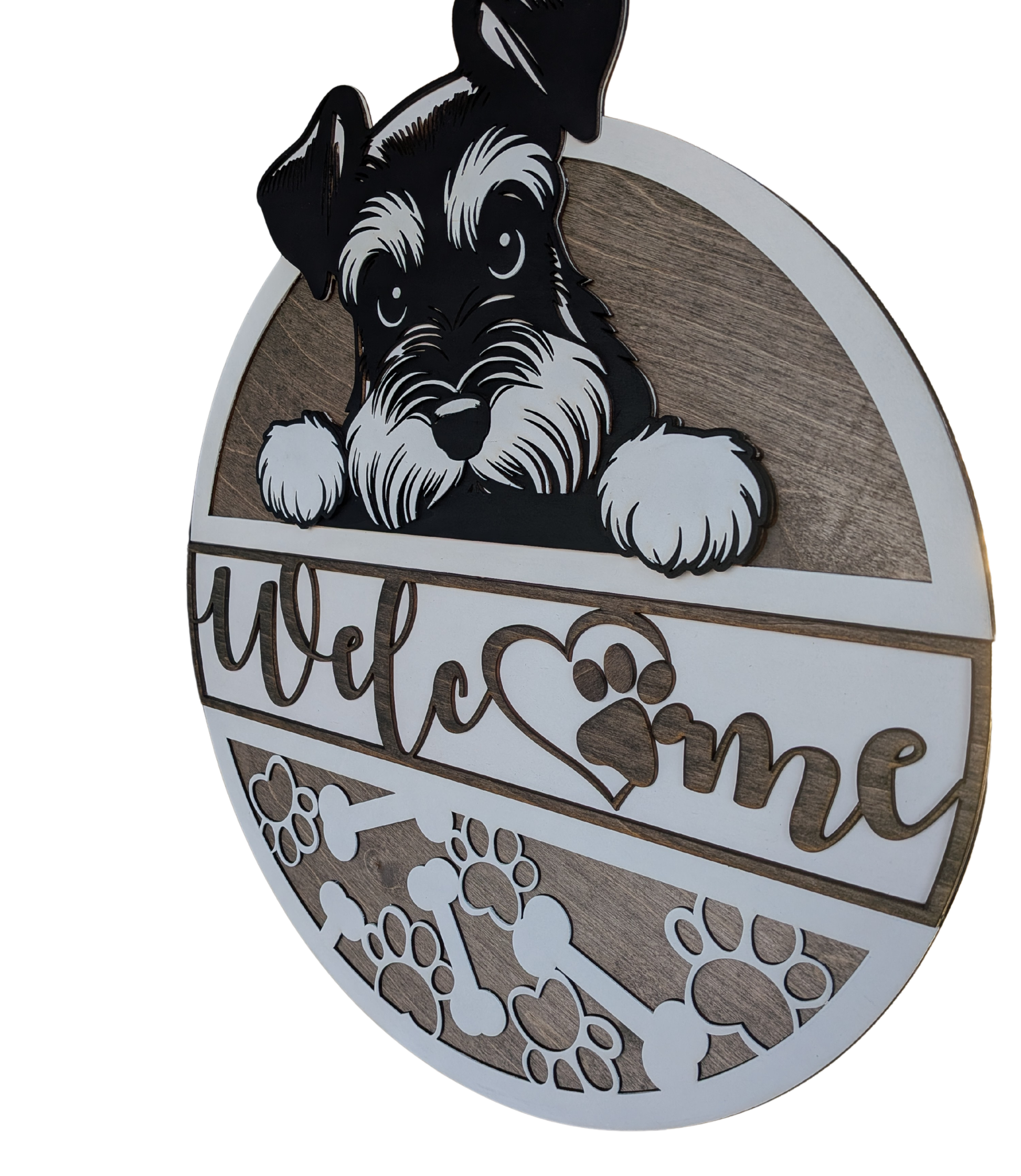 schnauzer dog lover gift front door sign neutral wood design

