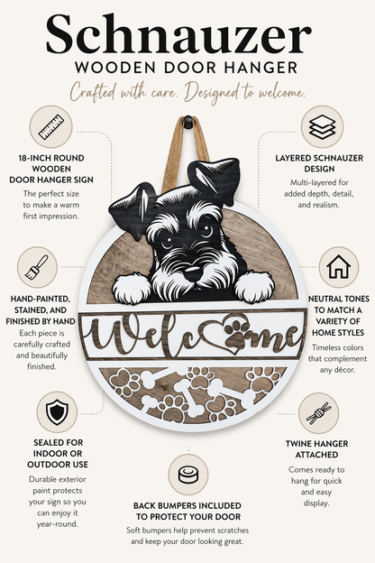 schnauzer door hanger infographic front door decor sign features 3d layered wood hand painted indoor outdoor use
