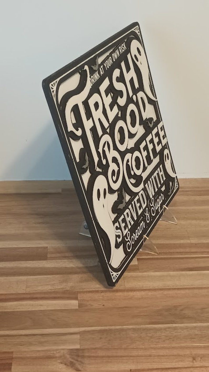 "Fresh Boo'd Coffee" sign as a hostess gift for a Halloween-themed coffee corner